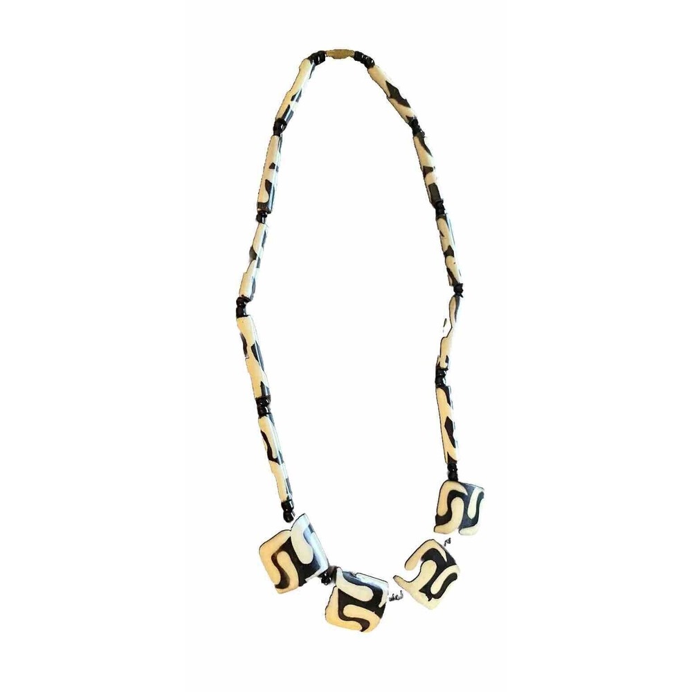 Native American Indian Style Buffalo Bone Painted Necklace Wood Look Tradition